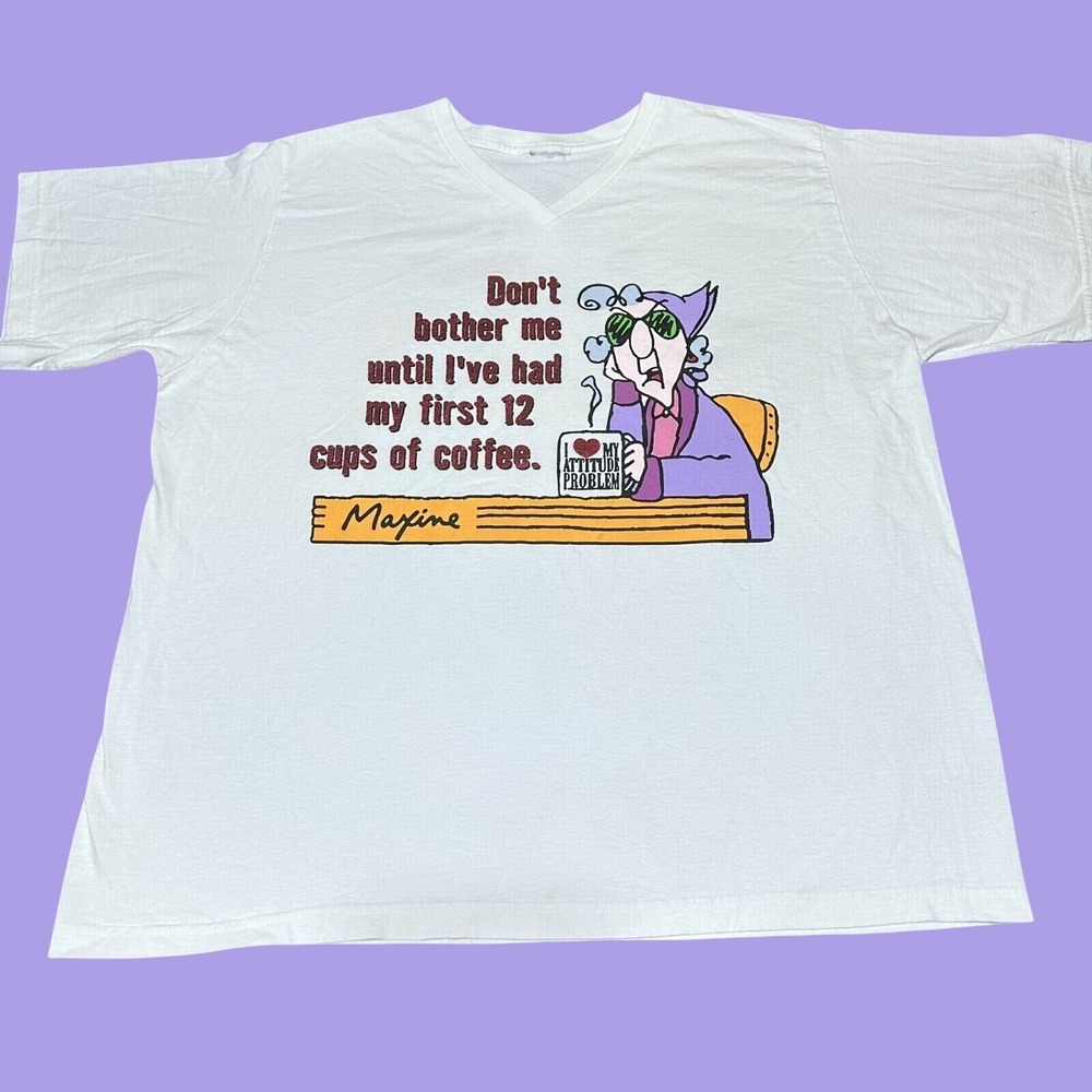 Vintage Maxine Hallmark Coffee Humor T-Shirt Womens XL V-Neck Oversized White